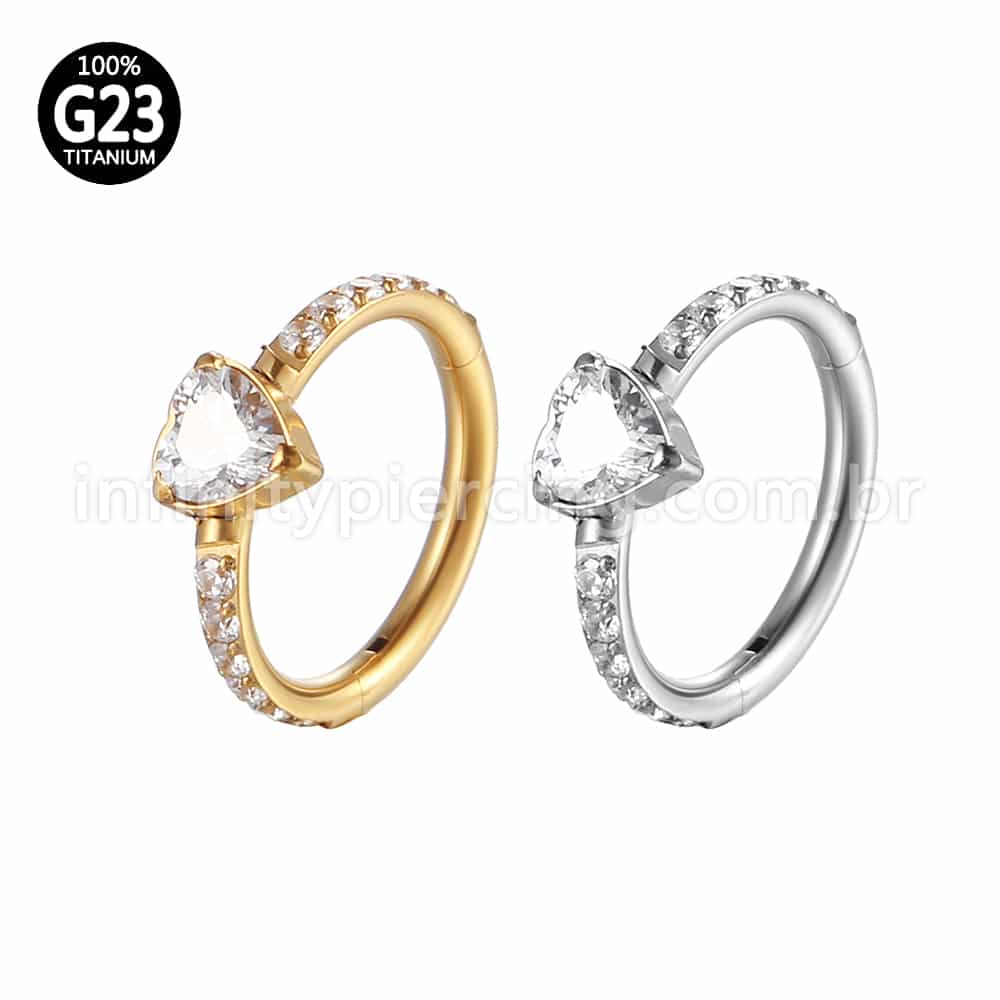 Piercing Argola Titânio Segmento Articulado Zircônia Coração